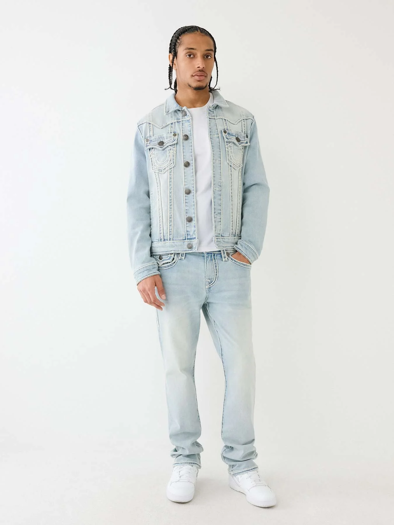 True Religion Men Rope Stitch Ricky Straight Fit Light Wash Jeans - Image 6