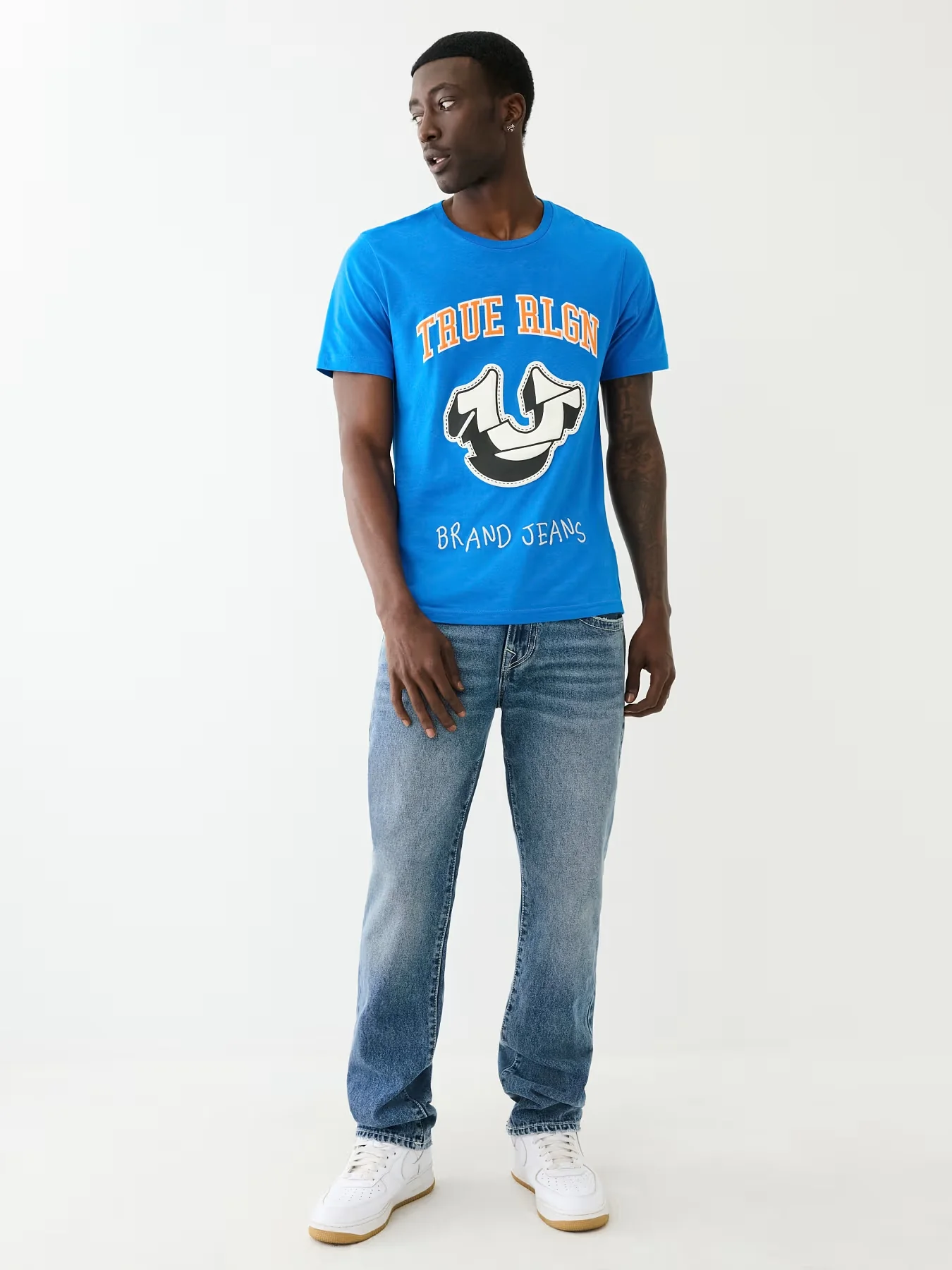 True Religion Men Blue Printed Round Neck Short Sleeves T-Shirt - Image 3