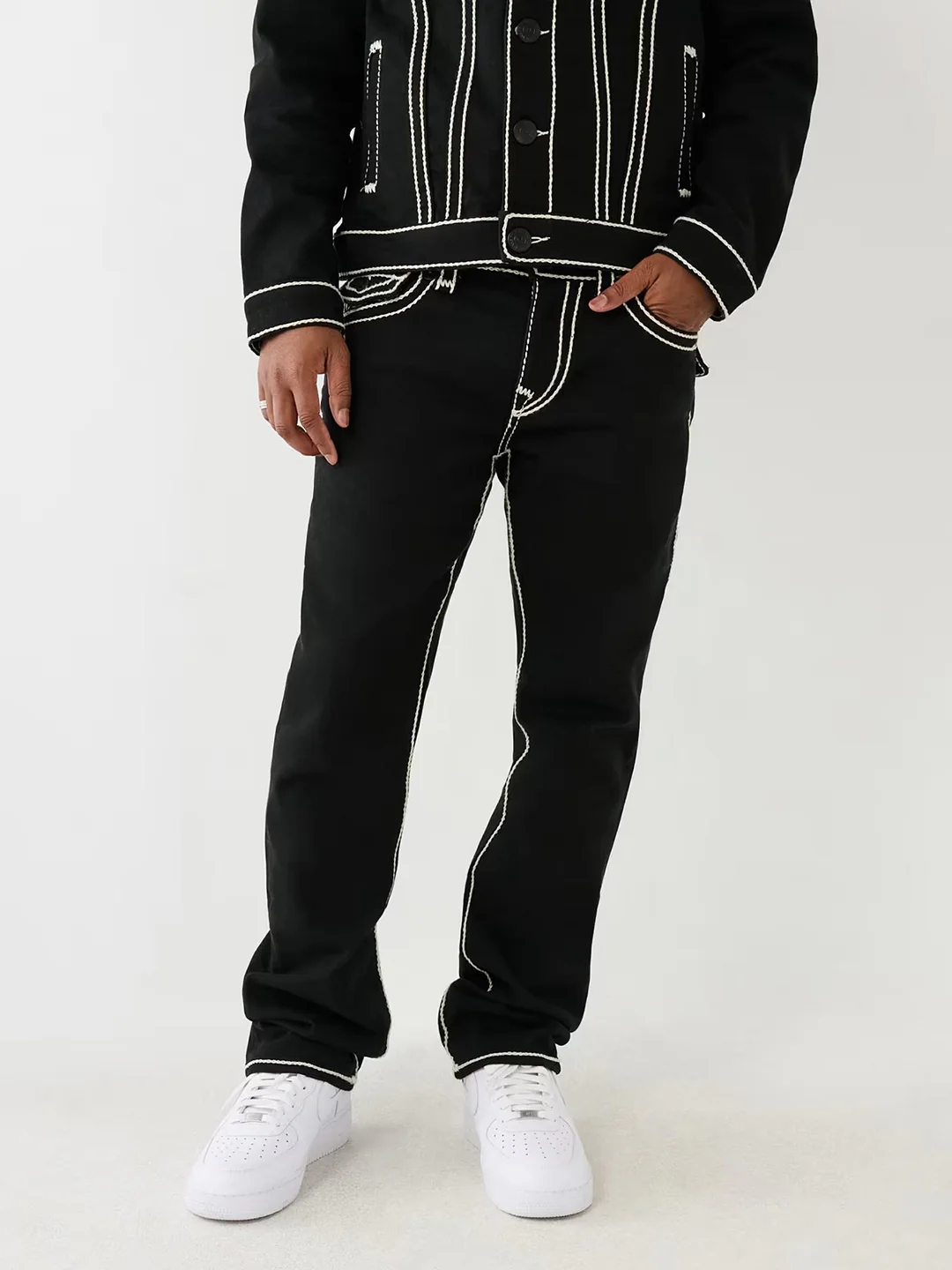 True Religion Men ROPE STITCH Ricky Straight Fit Pure Cotton Mid Rise Jeans - Image 3