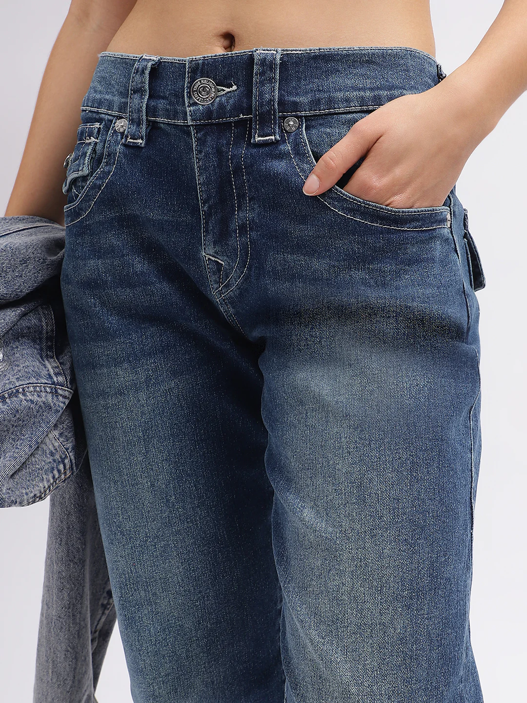 True Religion Womens SN Ricky Relax Straight Fit Blue Mid Rise Jeans - Image 6