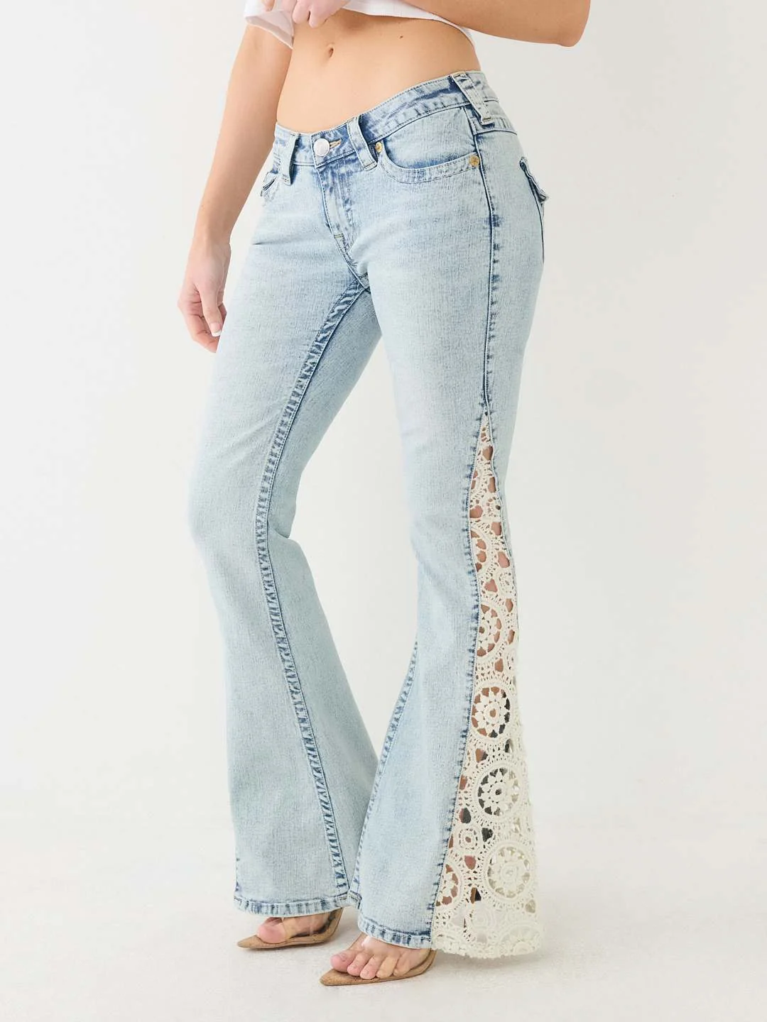 True Religion Women Blue Solid Flared Low-Rise Jeans - Image 4