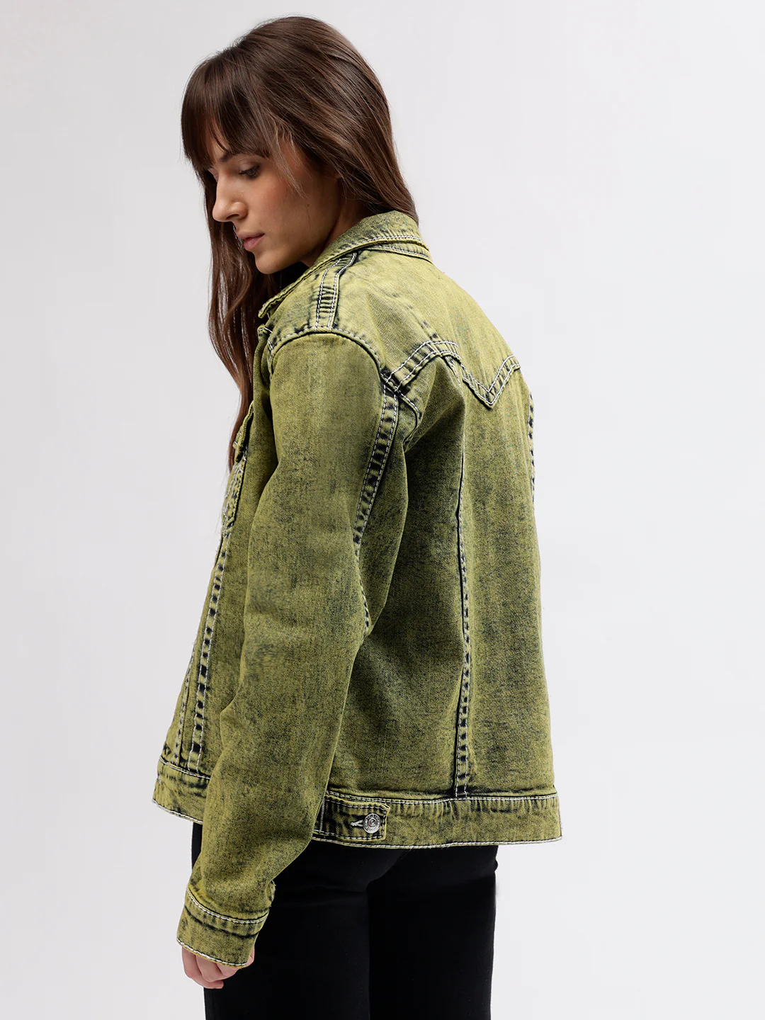 True Religion Women Green Solid Shirt Collar Full Sleeves Jacket - Image 3