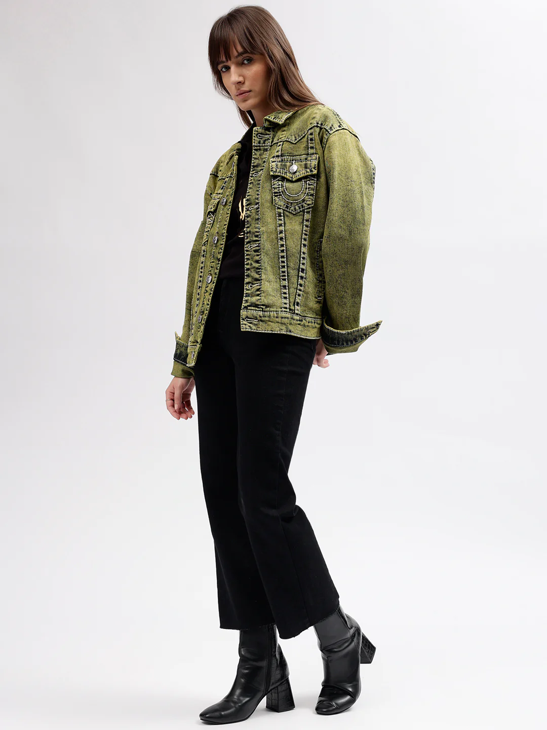 True Religion Women Green Solid Shirt Collar Full Sleeves Jacket - Image 4