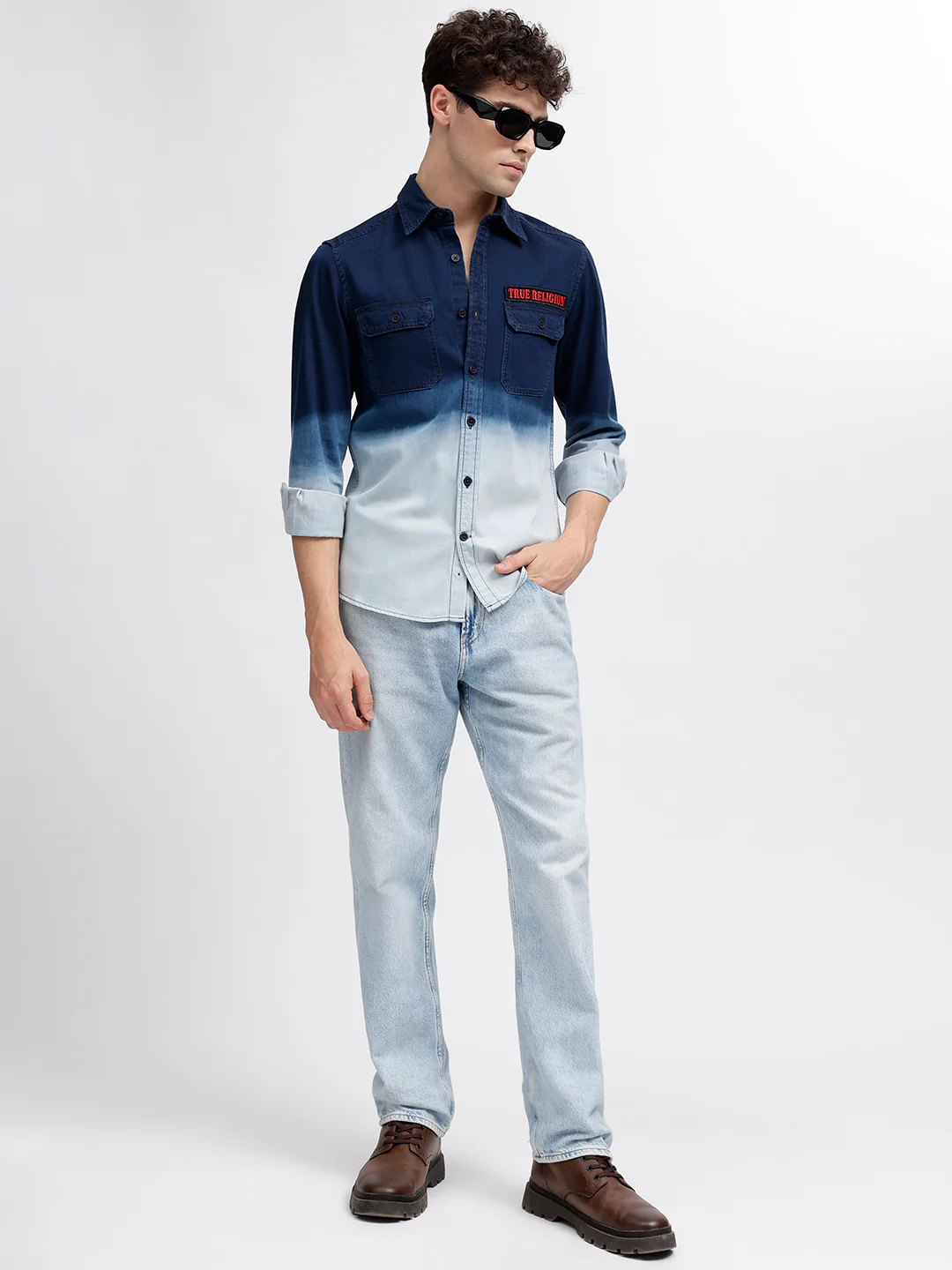 True Religion Men Blue Printed Spread Collar Full Sleeves Shirt - Image 4