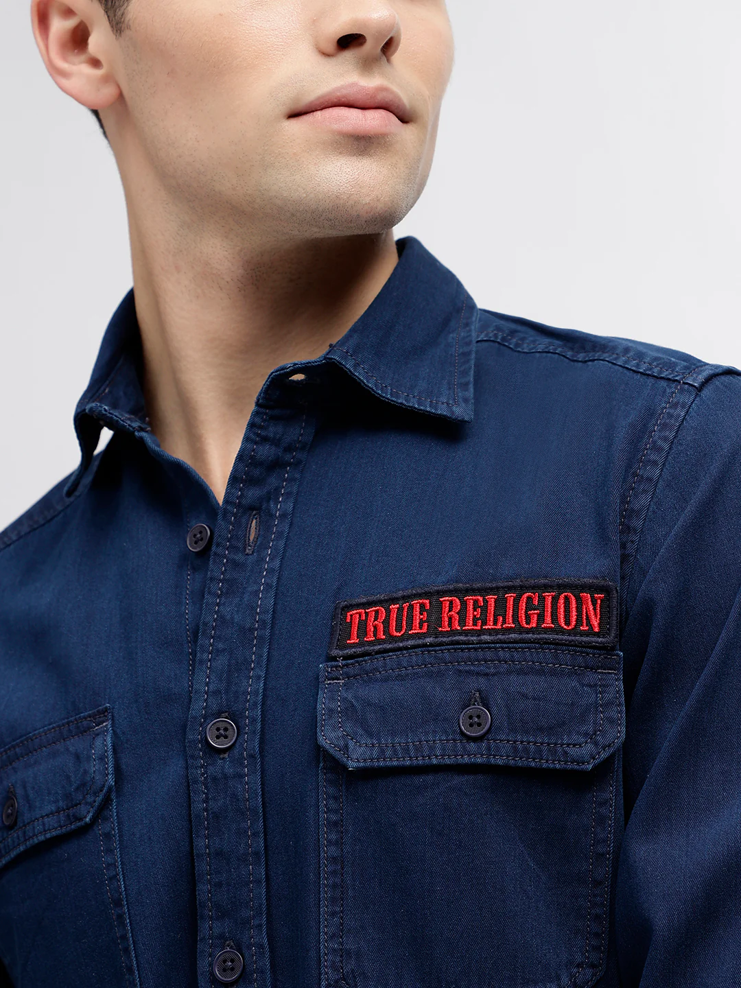 True Religion Men Blue Printed Spread Collar Full Sleeves Shirt - Image 5