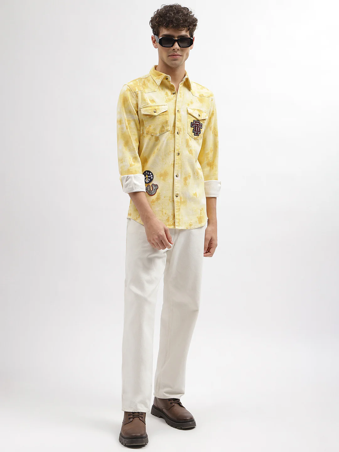 True Religion Men Yellow Printed Spread Collar Full Sleeves Shirt - Image 2