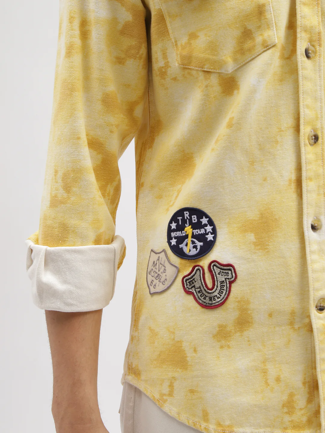 True Religion Men Yellow Printed Spread Collar Full Sleeves Shirt - Image 5