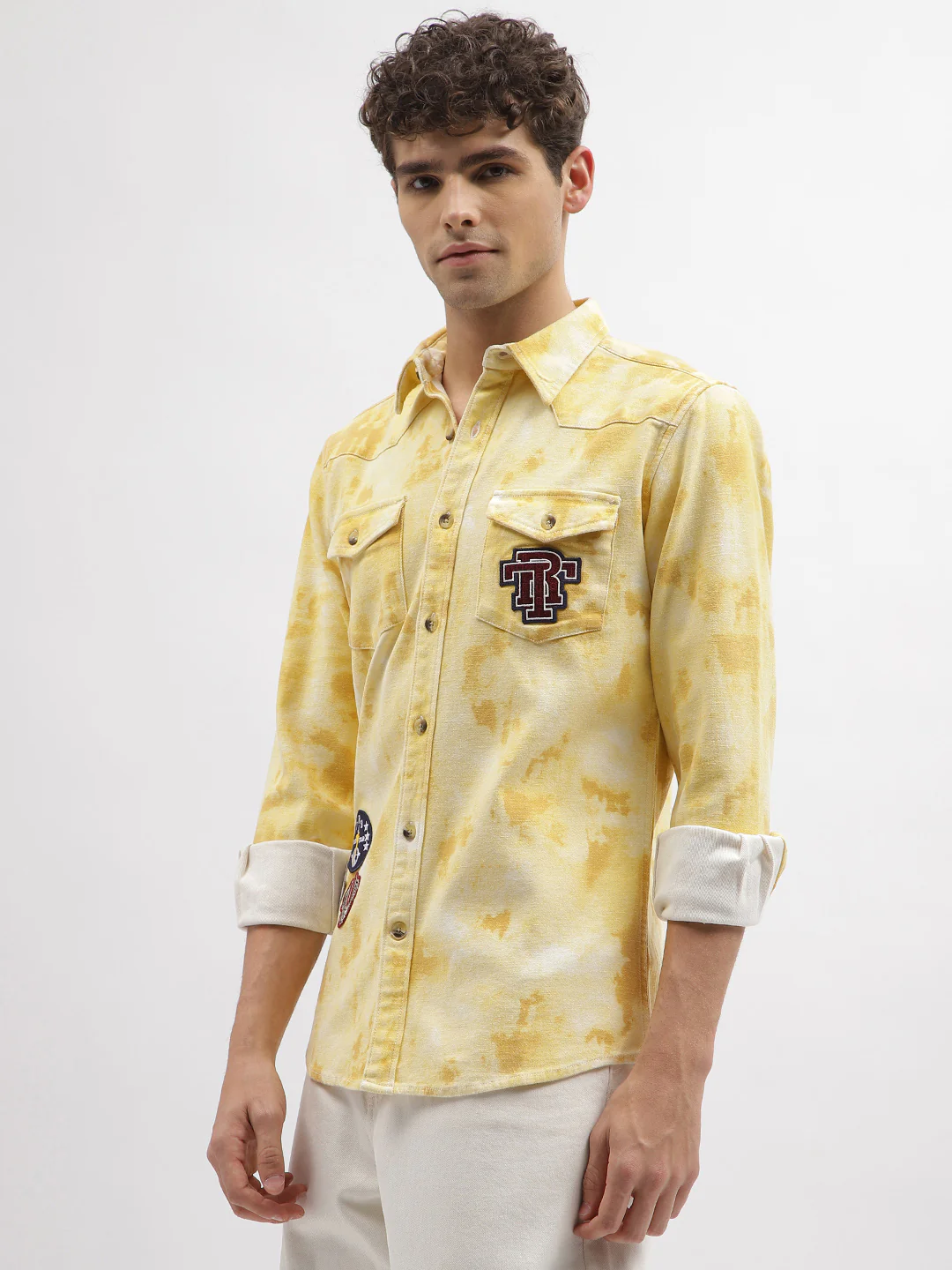 True Religion Men Yellow Printed Spread Collar Full Sleeves Shirt - Image 6