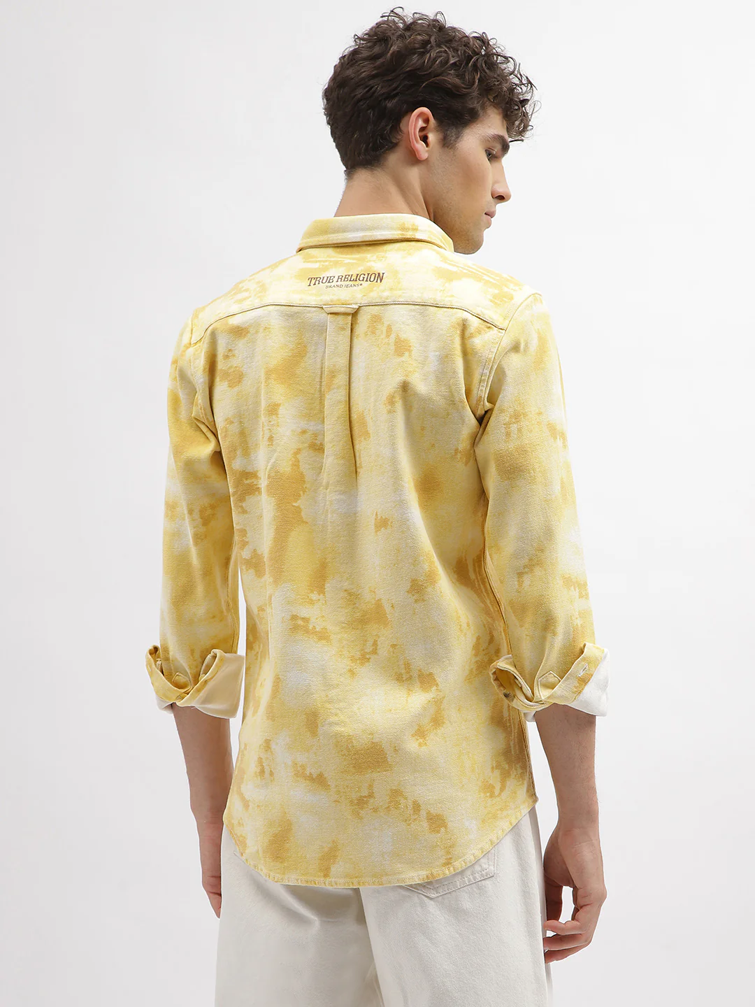 True Religion Men Yellow Printed Spread Collar Full Sleeves Shirt - Image 7