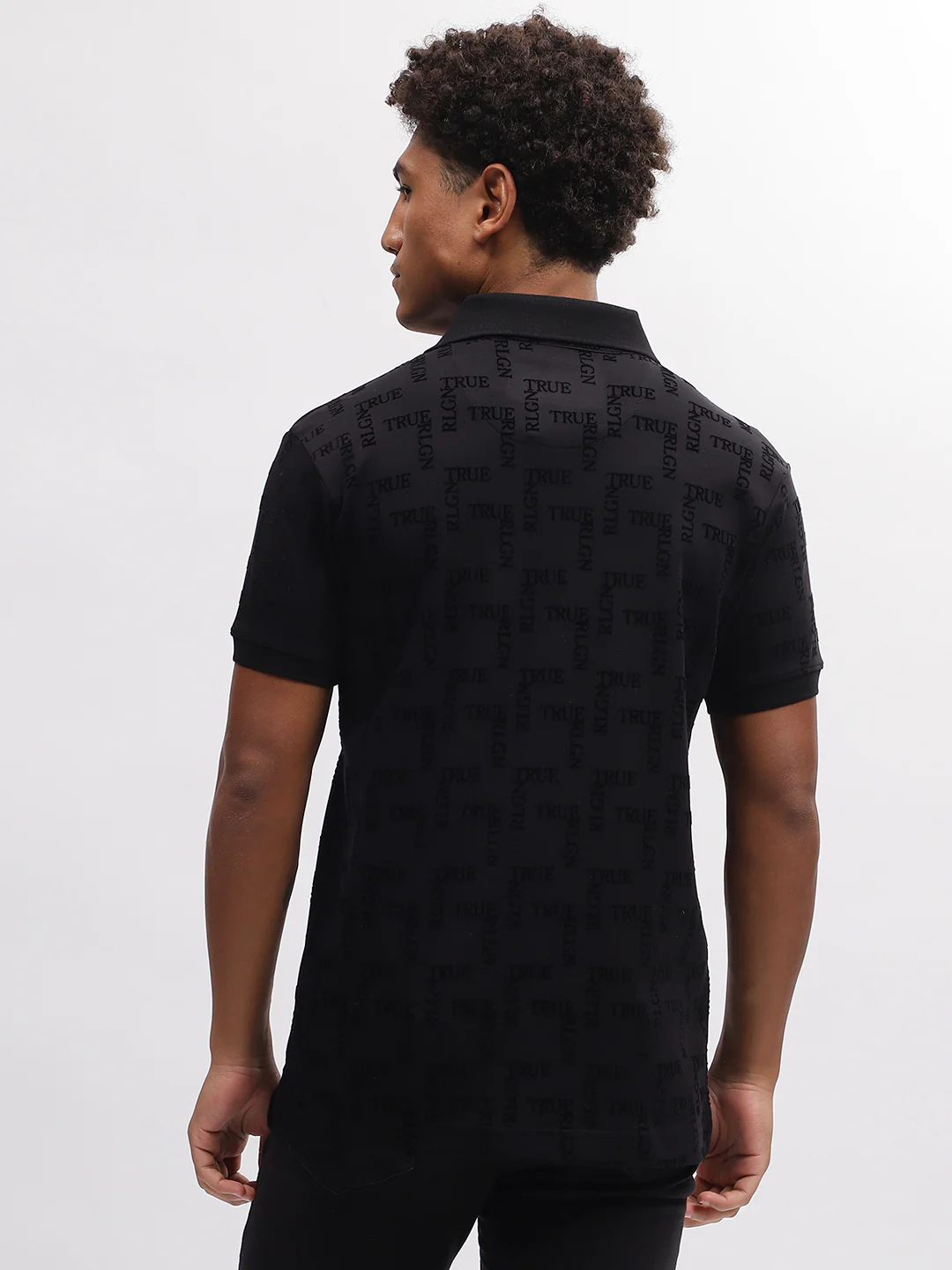 True Religion Men Black Printed Polo Collar Short Sleeves T-Shirt - Image 4
