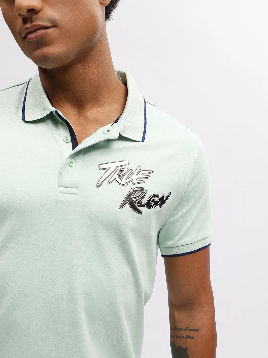 True Religion Men Green Solid Polo Collar Short Sleeves T-Shirt - Image 6