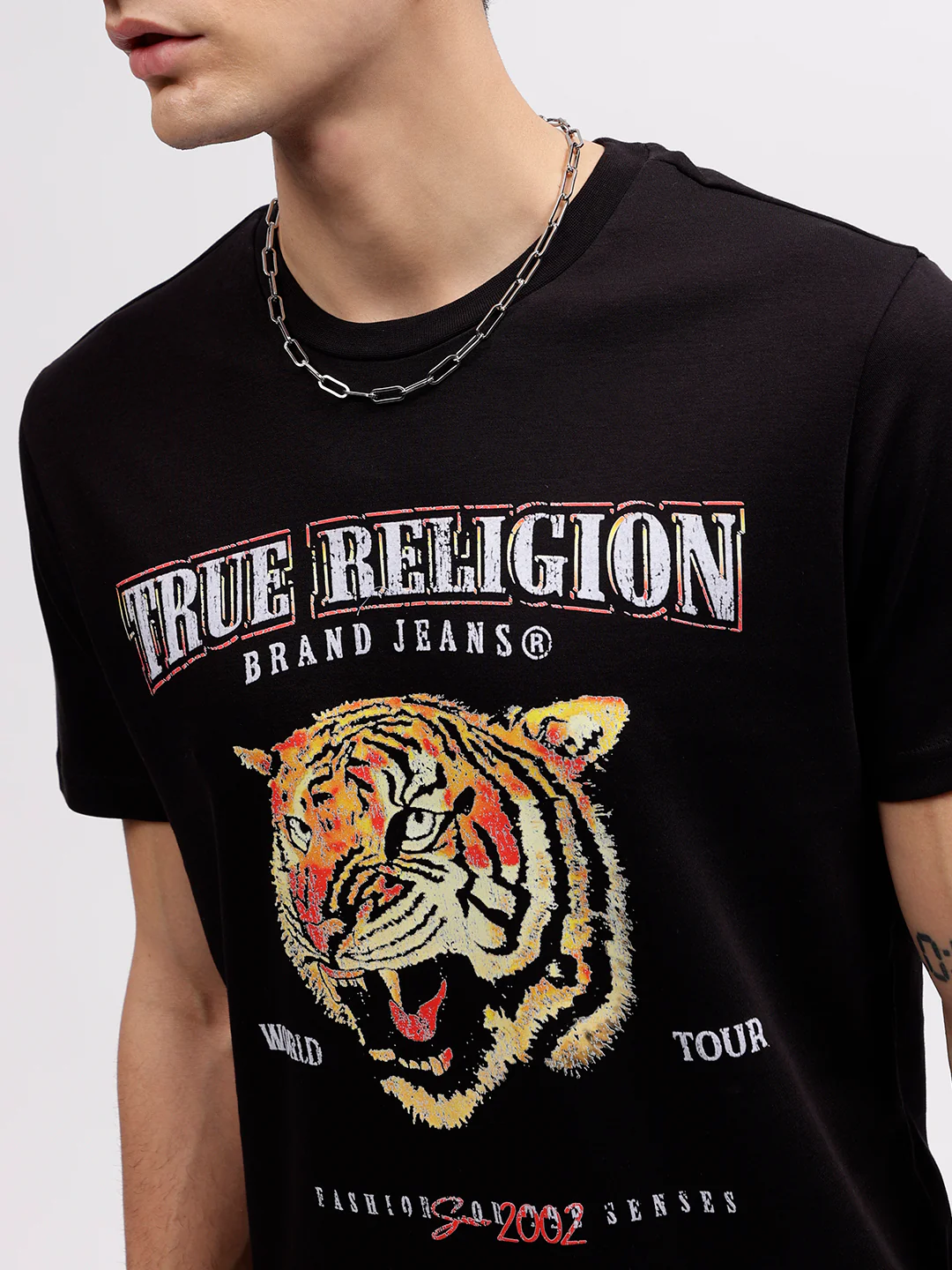 True Religion Men Black Animal Print Round Neck Short Sleeves T-shirt - Image 6