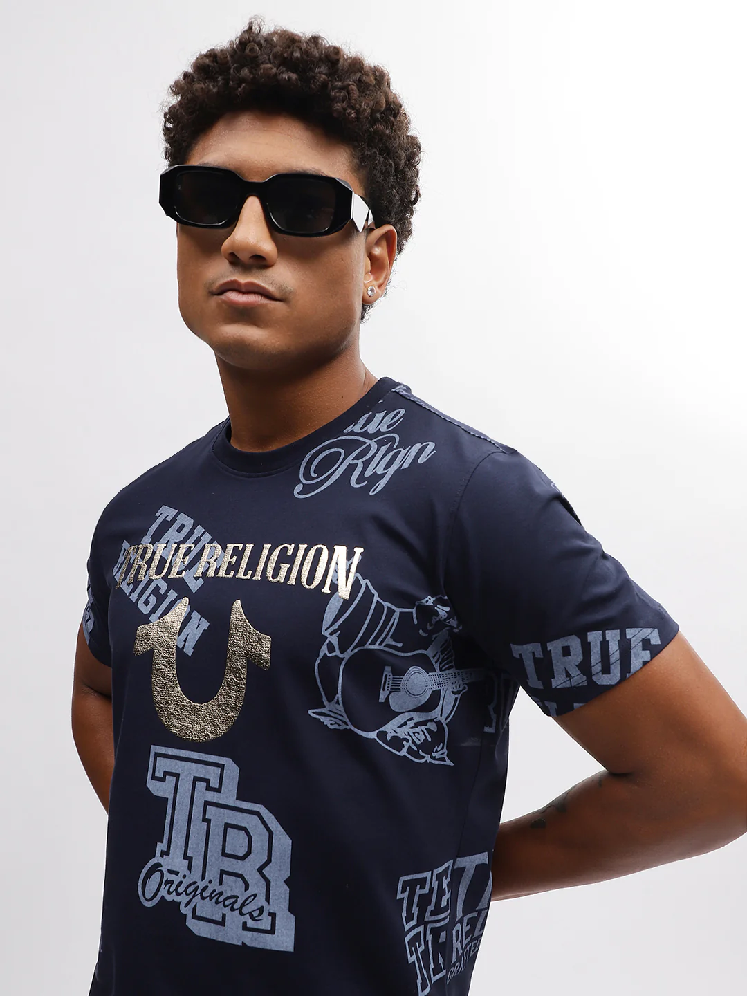 True Religion Men Blue Printed Round Neck Short Sleeves T-Shirt - Image 2