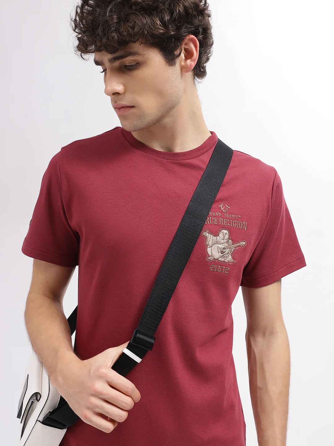 True Religion Men Red Solid Round Neck Short Sleeves T-Shirt - Image 2