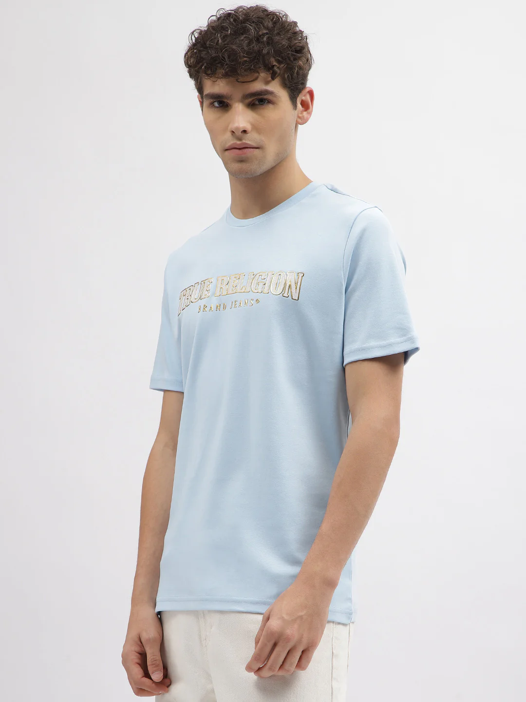 True Religion Men Blue Printed Round Neck Short Sleeves T-Shirt - Image 2