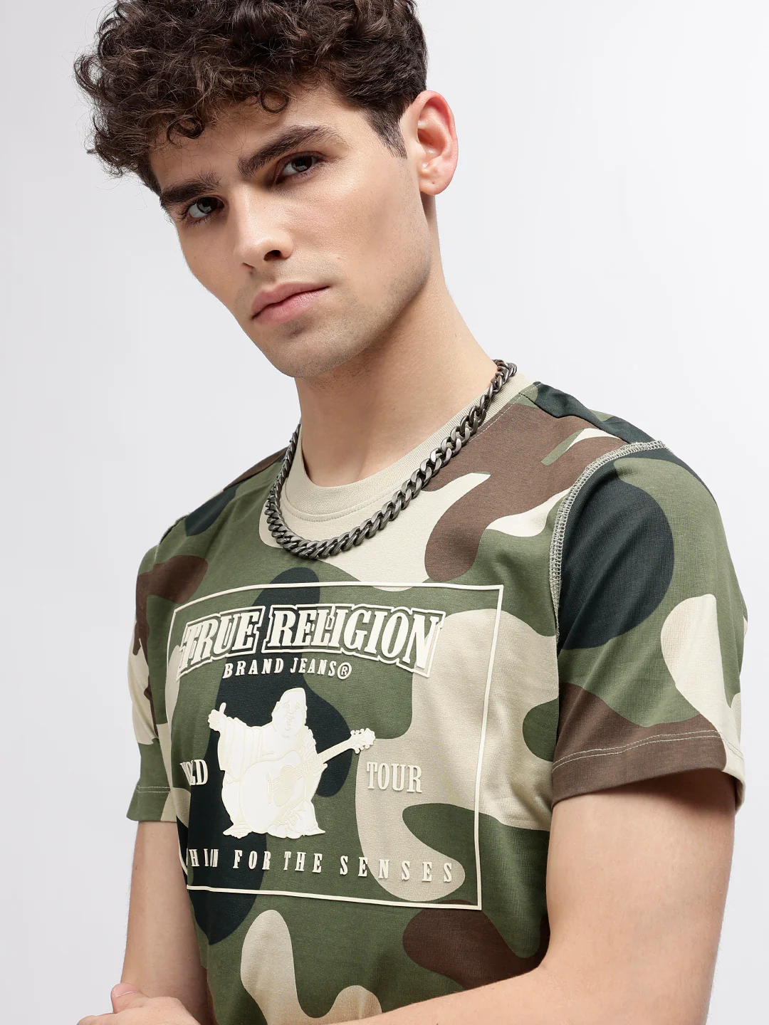 True Religion Men Green Printed Round Neck Short Sleeves T-Shirt - Image 5