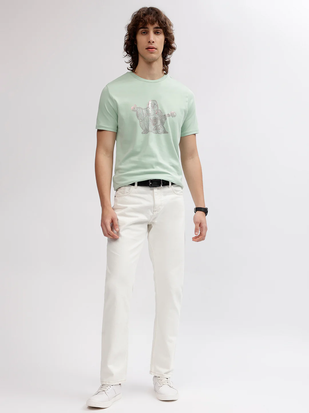 True Religion Men Green Solid Round Neck Short Sleeves T-shirt - Image 5