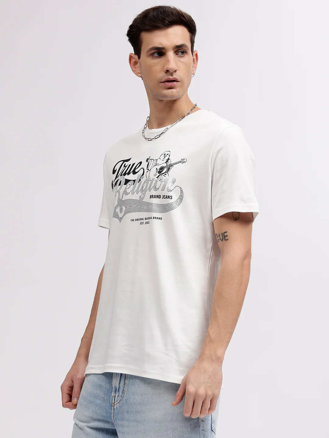 True Religion Men White Printed Round Neck Short Sleeves T-shirt - Image 3