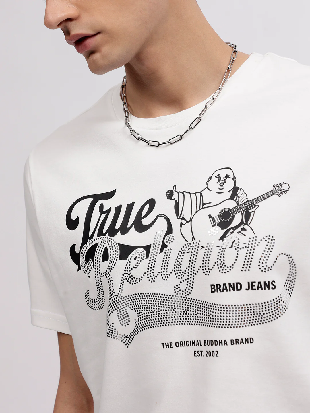 True Religion Men White Printed Round Neck Short Sleeves T-shirt - Image 6