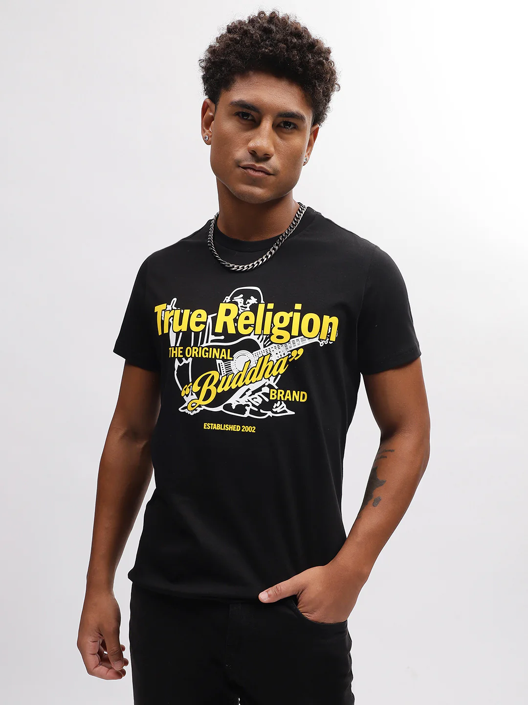 True Religion Men Black Printed Round Neck Short Sleeves T-Shirt - Image 2