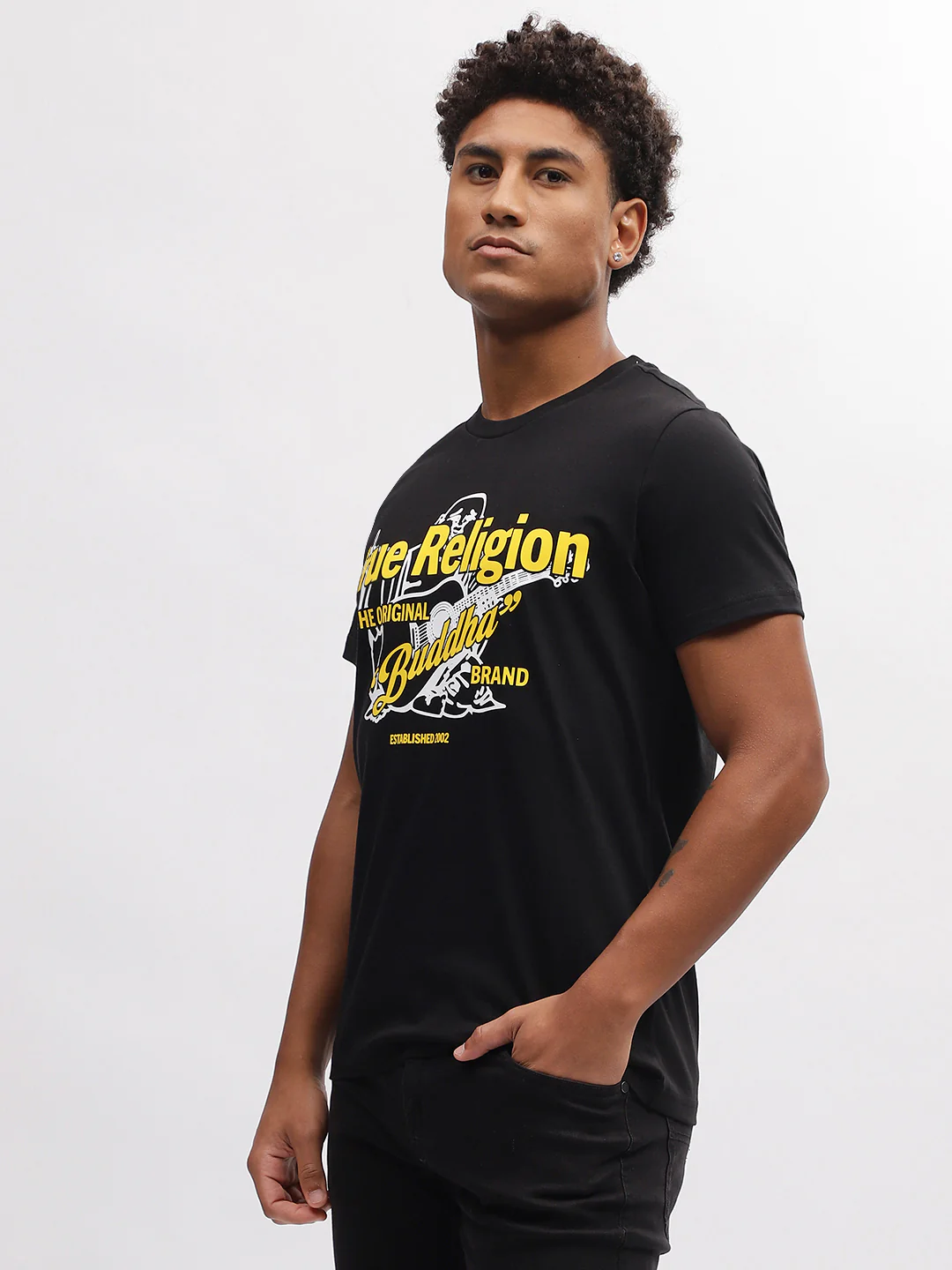True Religion Men Black Printed Round Neck Short Sleeves T-Shirt - Image 3