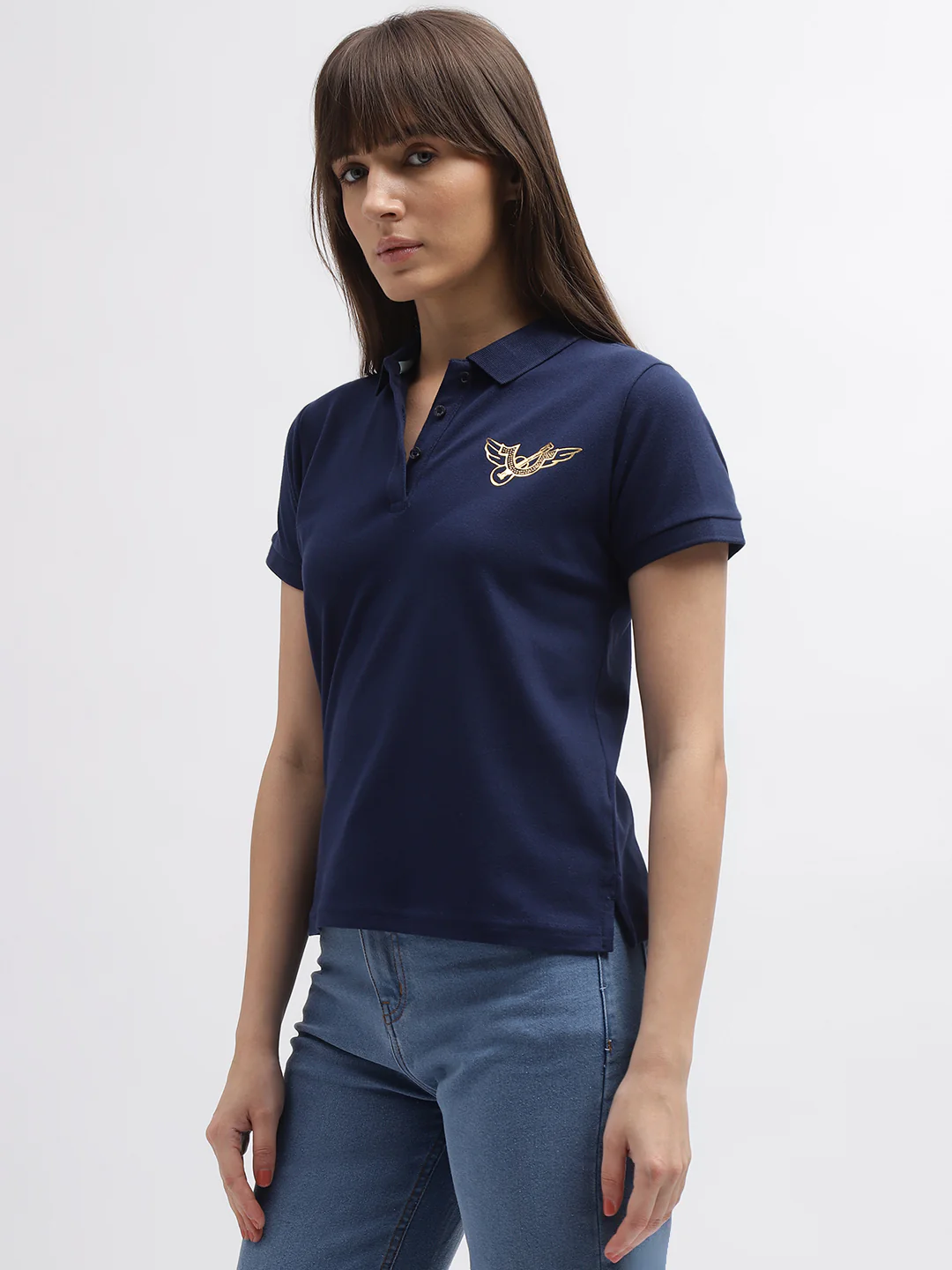 True Religion Women Blue Printed Polo Collar Short Sleeves T-Shirt - Image 2