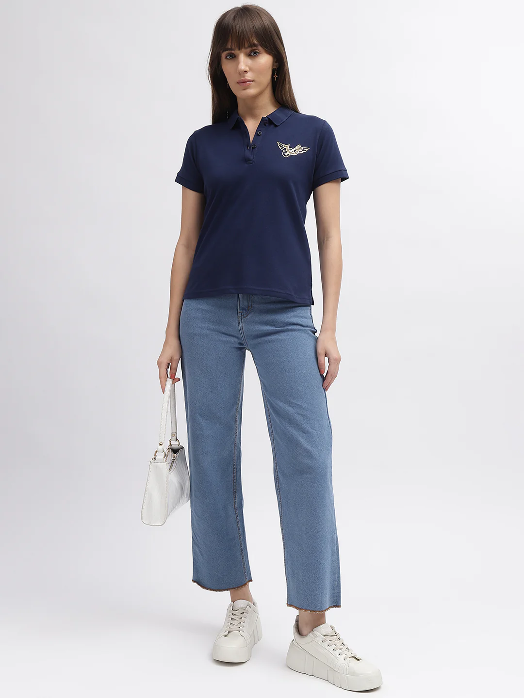 True Religion Women Blue Printed Polo Collar Short Sleeves T-Shirt - Image 4