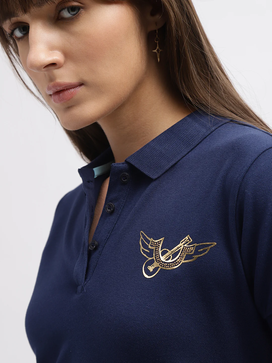 True Religion Women Blue Printed Polo Collar Short Sleeves T-Shirt - Image 6