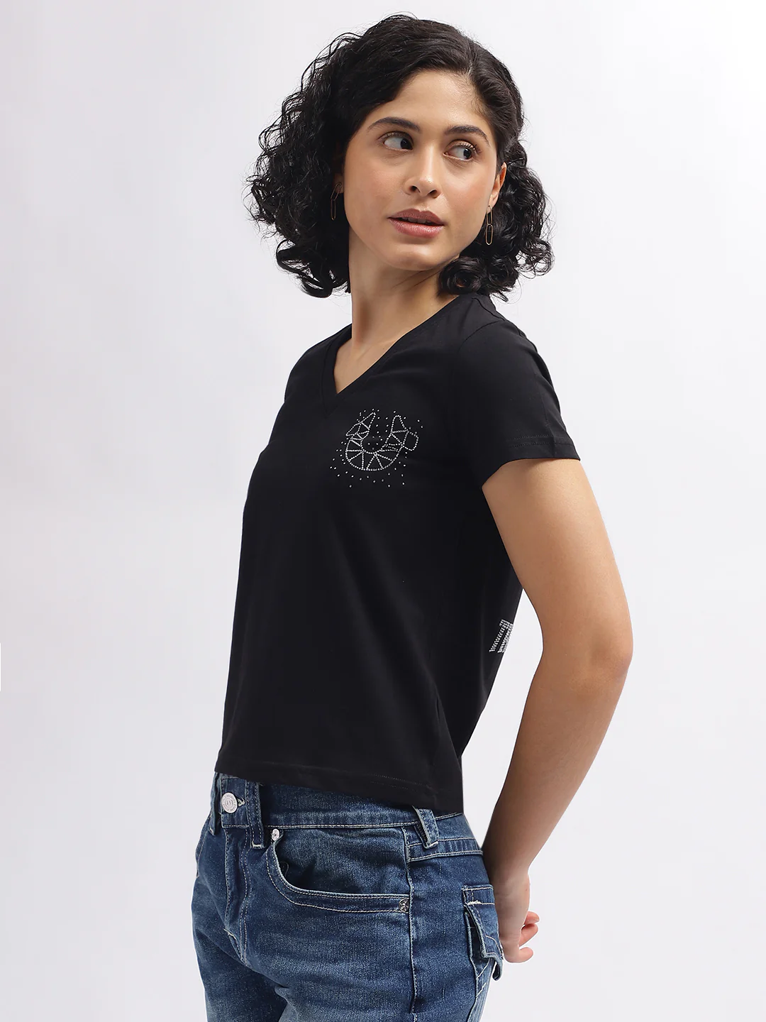 True Religion Women Black Printed V-Neck Short Sleeves T-Shirt - Image 3
