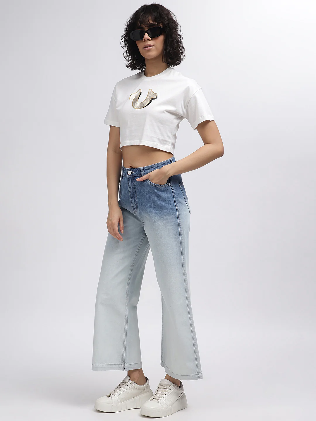True Religion Women White Solid Round Neck Short Sleeves T-Shirt - Image 4