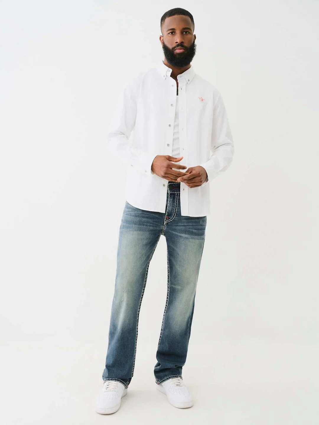 True Religion Men SUPER T Billy Bootcut Fit Medium Wash Jeans - Image 6