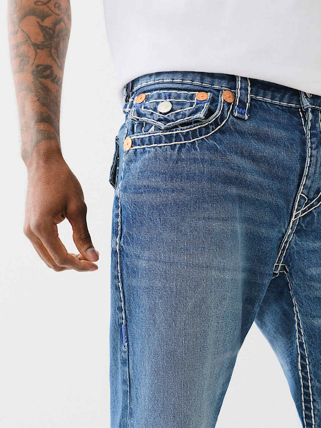 True Religion Men SUPER T Ricky Straight Fit Medium Wash Jeans - Image 5
