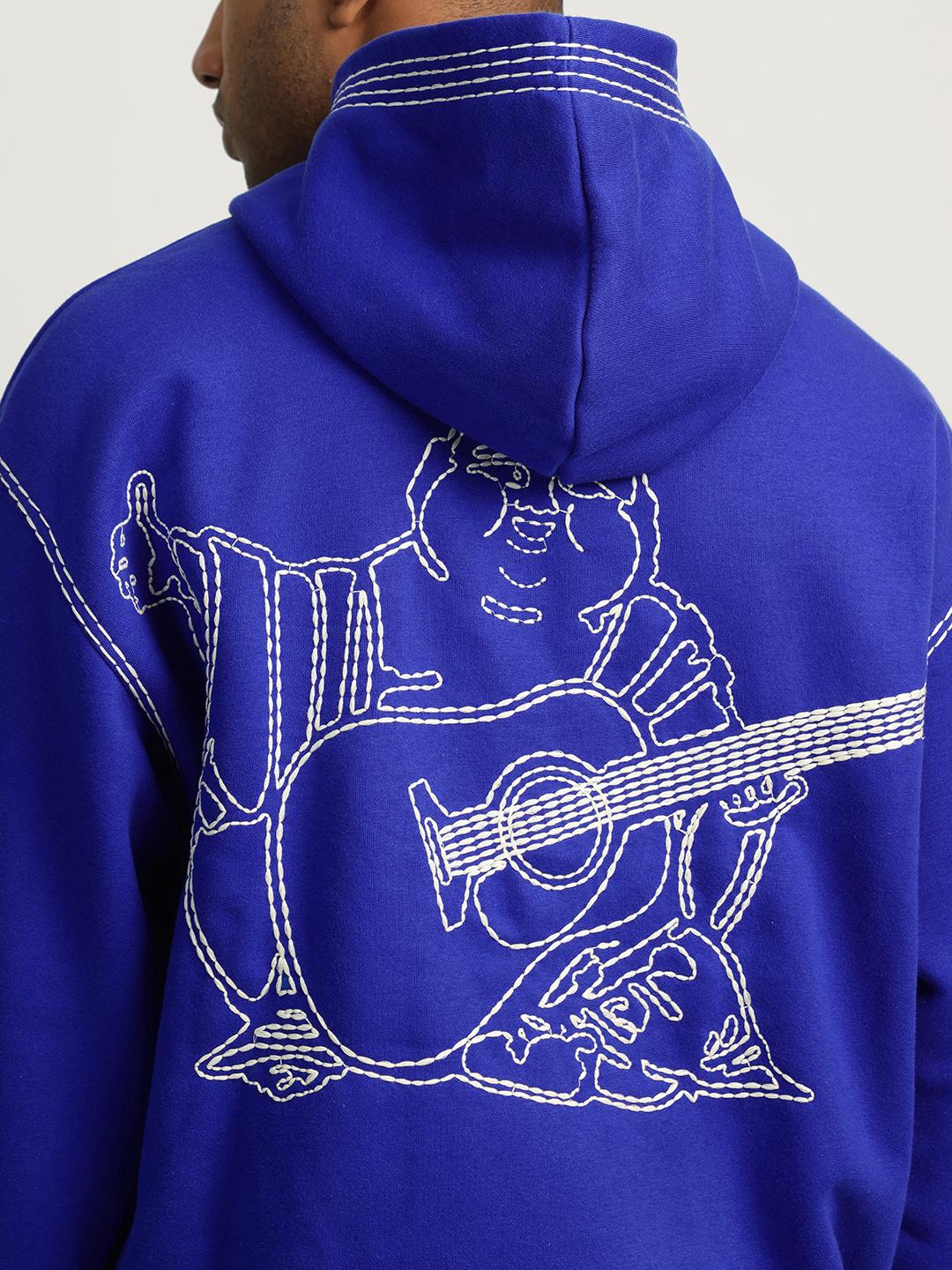 True Religion Men Blue Self Design Hooded Full Sleeves Sweatshirt - Image 6