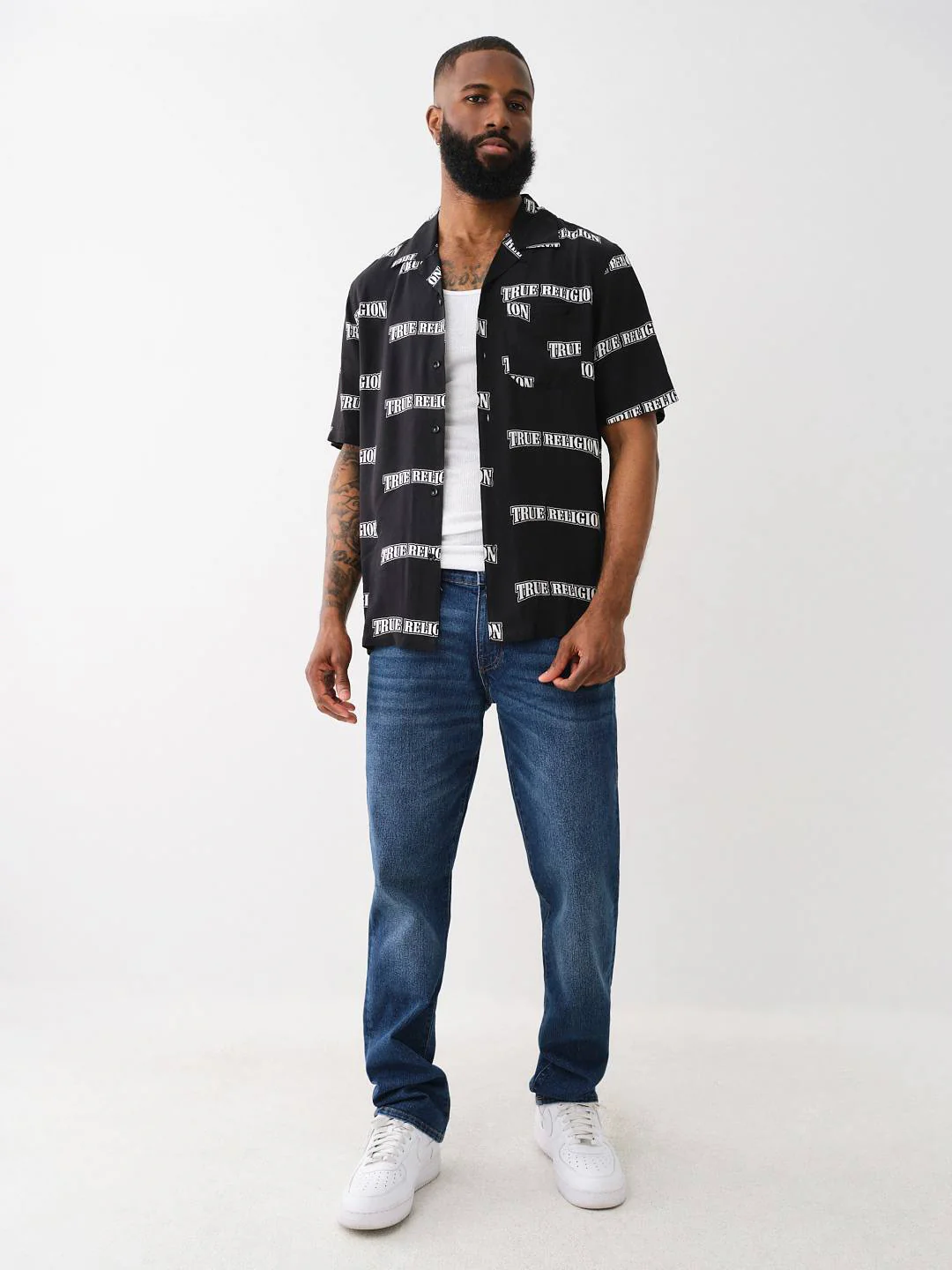 True Religion Men Black Printed Cuban Collar Short Sleeves Shirt - Image 3