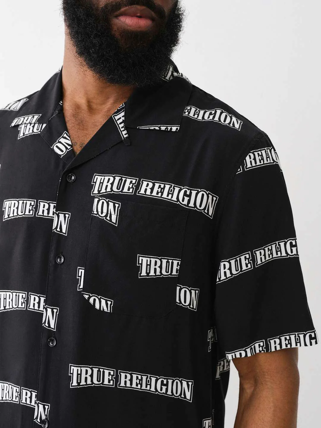 True Religion Men Black Printed Cuban Collar Short Sleeves Shirt - Image 5