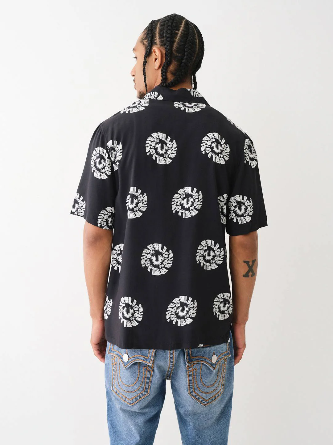 True Religion Men Black Printed Cuban Collar Short Sleeves Shirt - Image 2