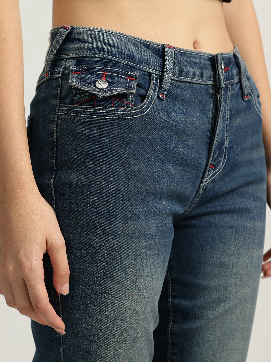 True Religion Women Blue Washed High-Rise Bootcut Jeans - Image 9