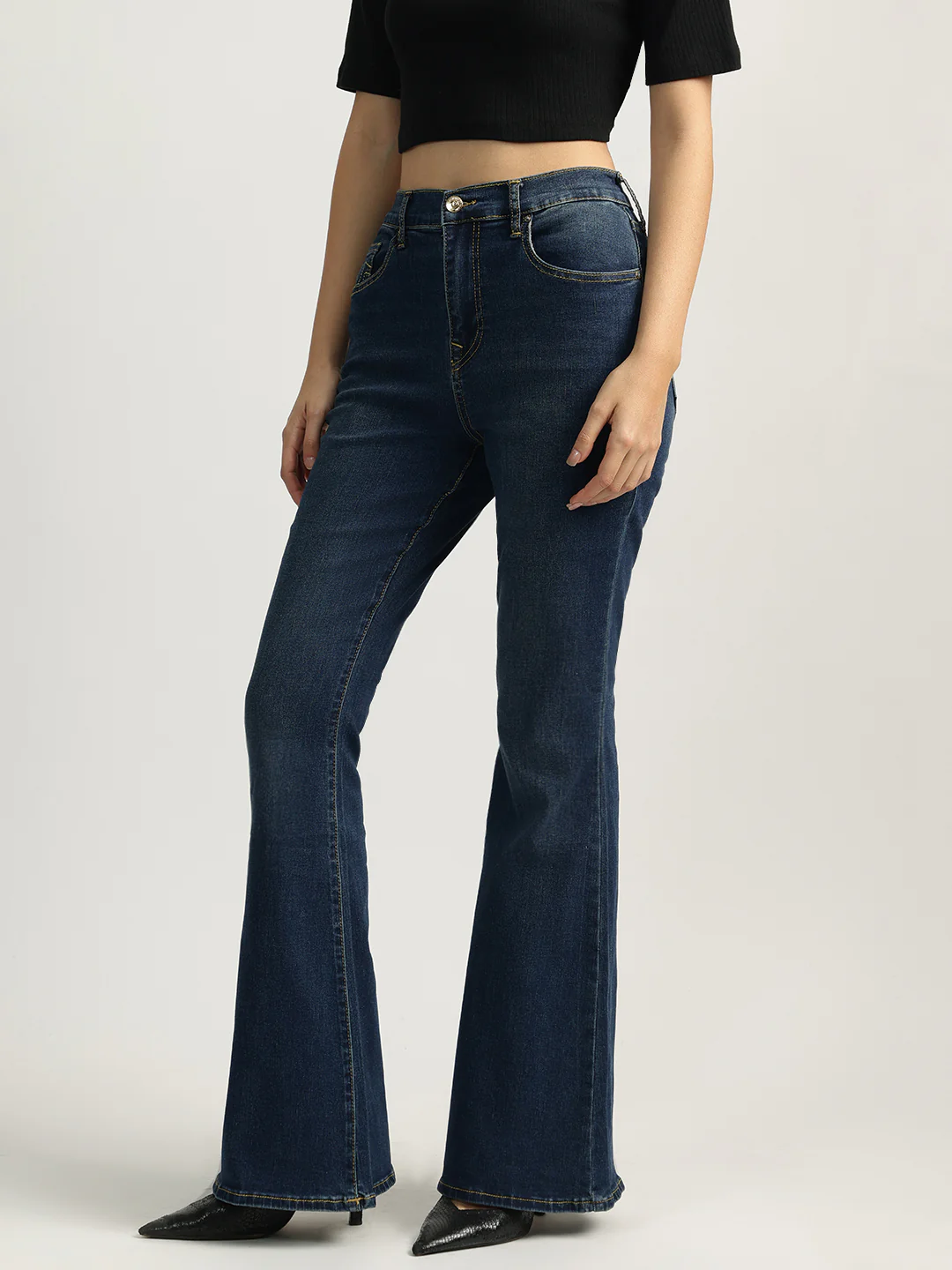 True Religion Women Blue Washed High-Rise Flare Fit Jeans - Image 3