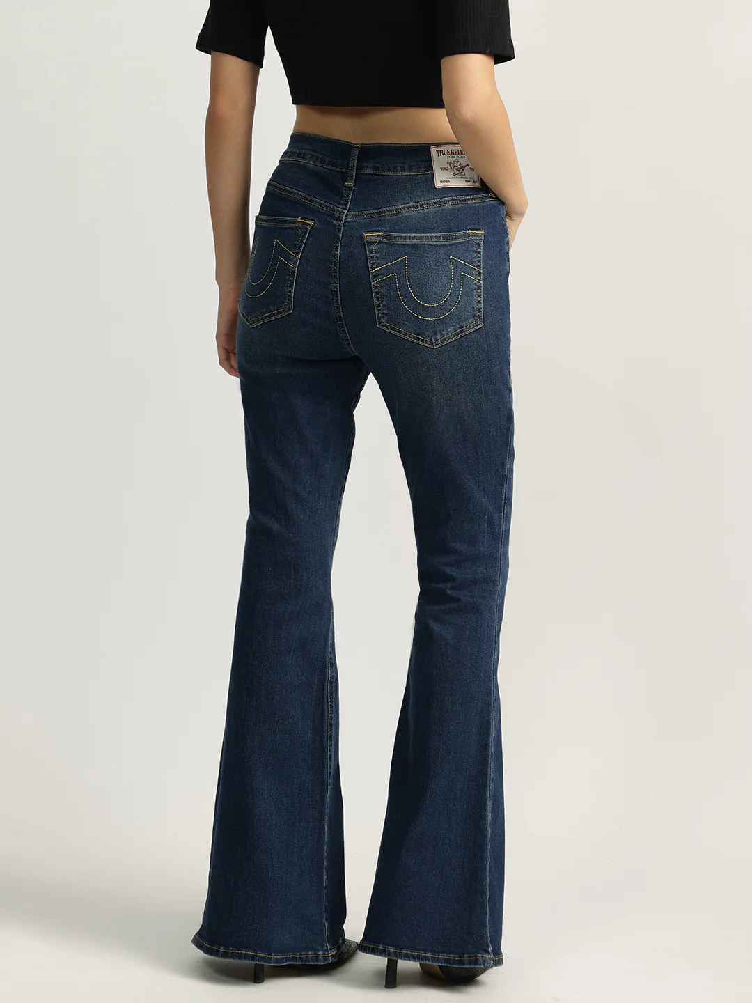 True Religion Women Blue Washed High-Rise Flare Fit Jeans - Image 4