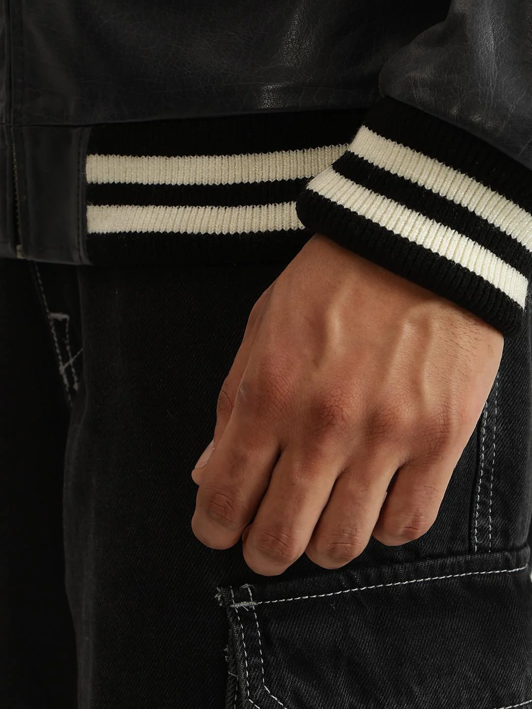 True Religion Men Navy Embellished Spread Collar Full Sleeves Biker Jacket - Image 9
