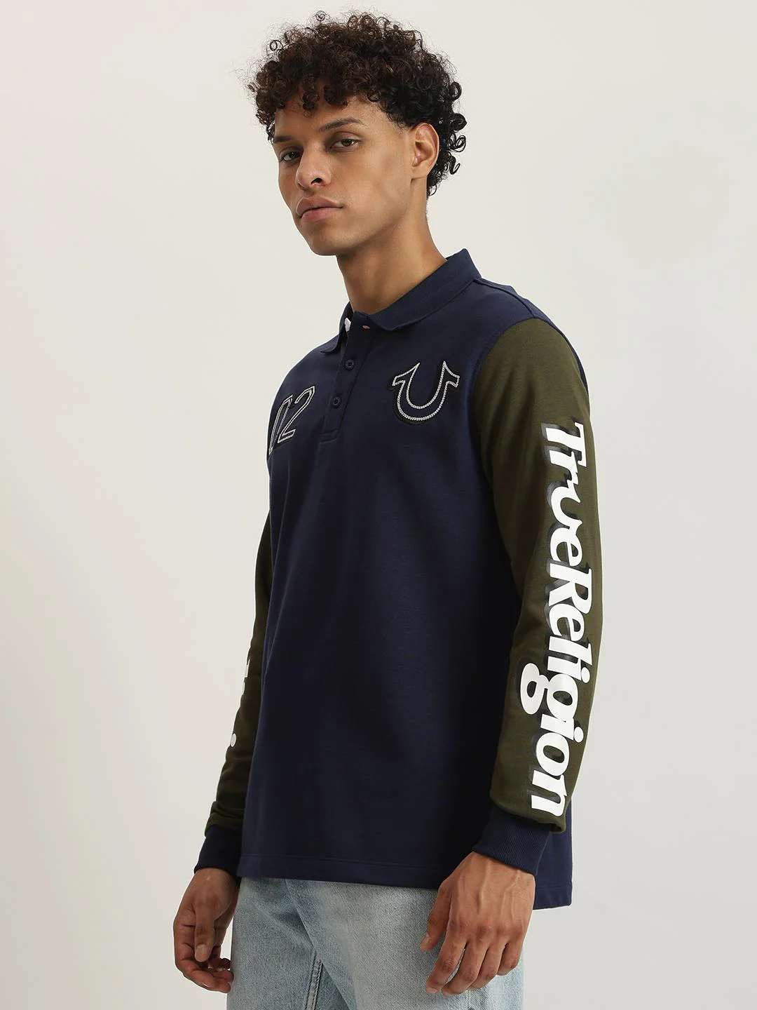 True Religion Men Color-Blocked Polo Collar Full Sleeves T-Shirt - Image 2