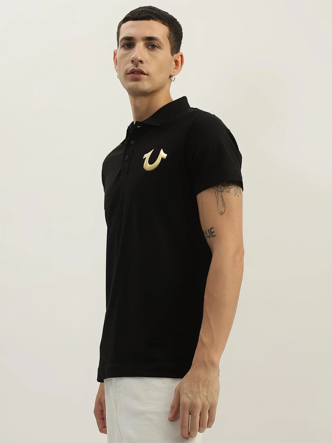 True Religion Men Black Solid Polo Collar Short Sleeves Polo T-Shirt - Image 2