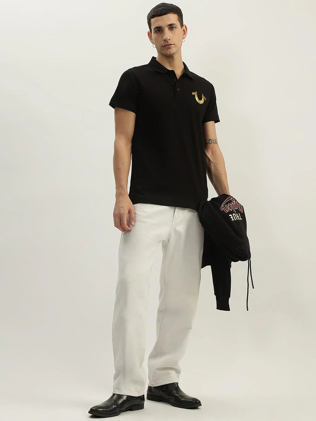 True Religion Men Black Solid Polo Collar Short Sleeves Polo T-Shirt - Image 4
