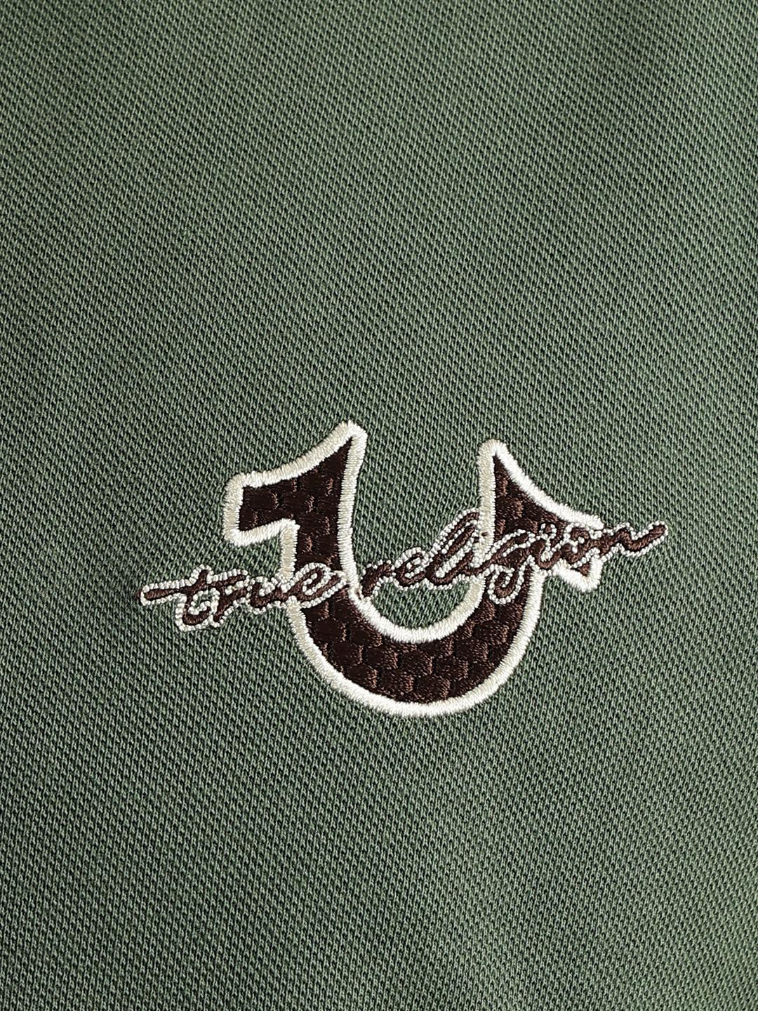 True Religion Men Green Solid Polo Collar Short Sleeves T-Shirt - Image 6