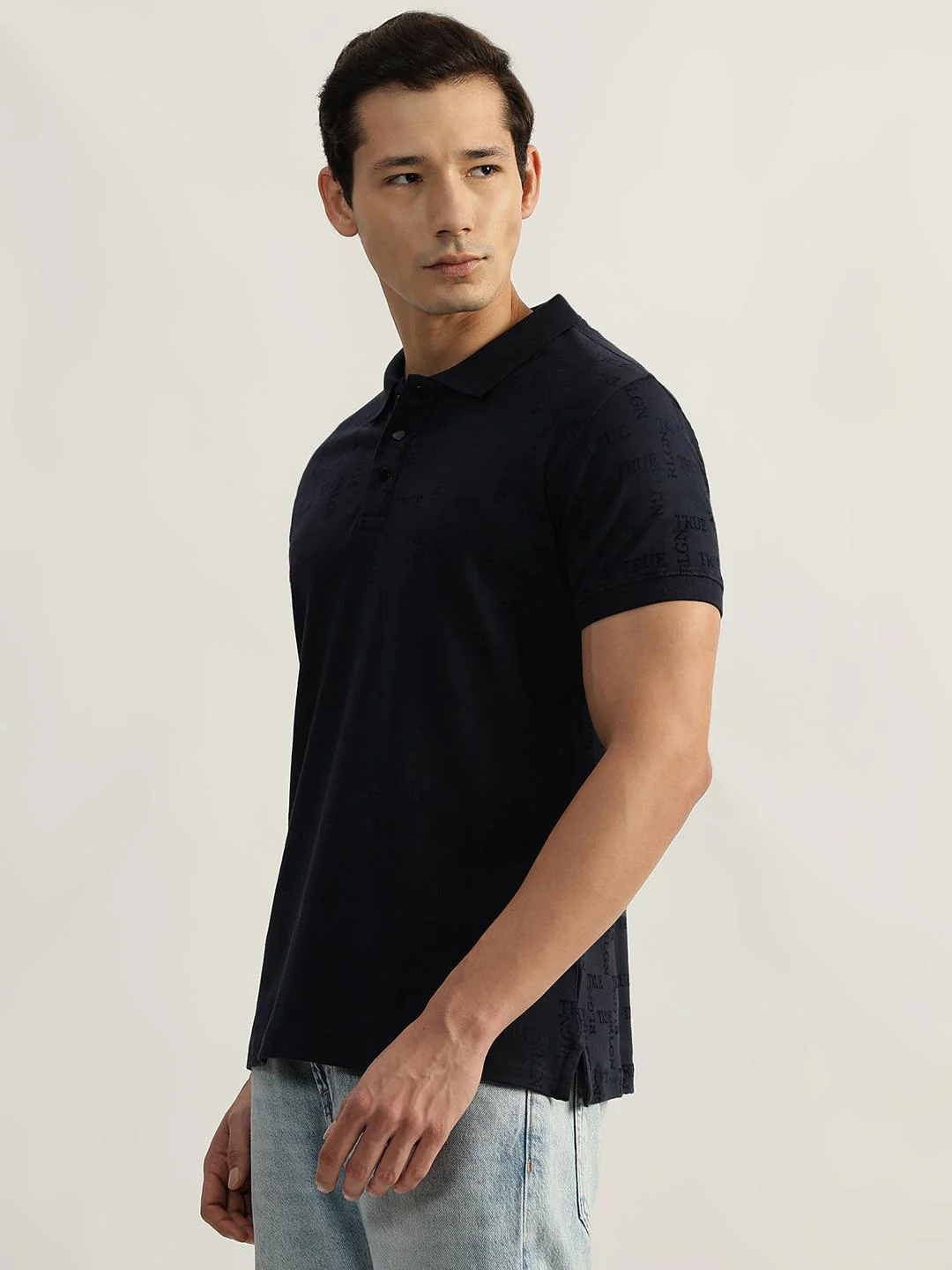 True Religion Men Navy Solid Polo Collar Short Sleeves T-Shirt - Image 2