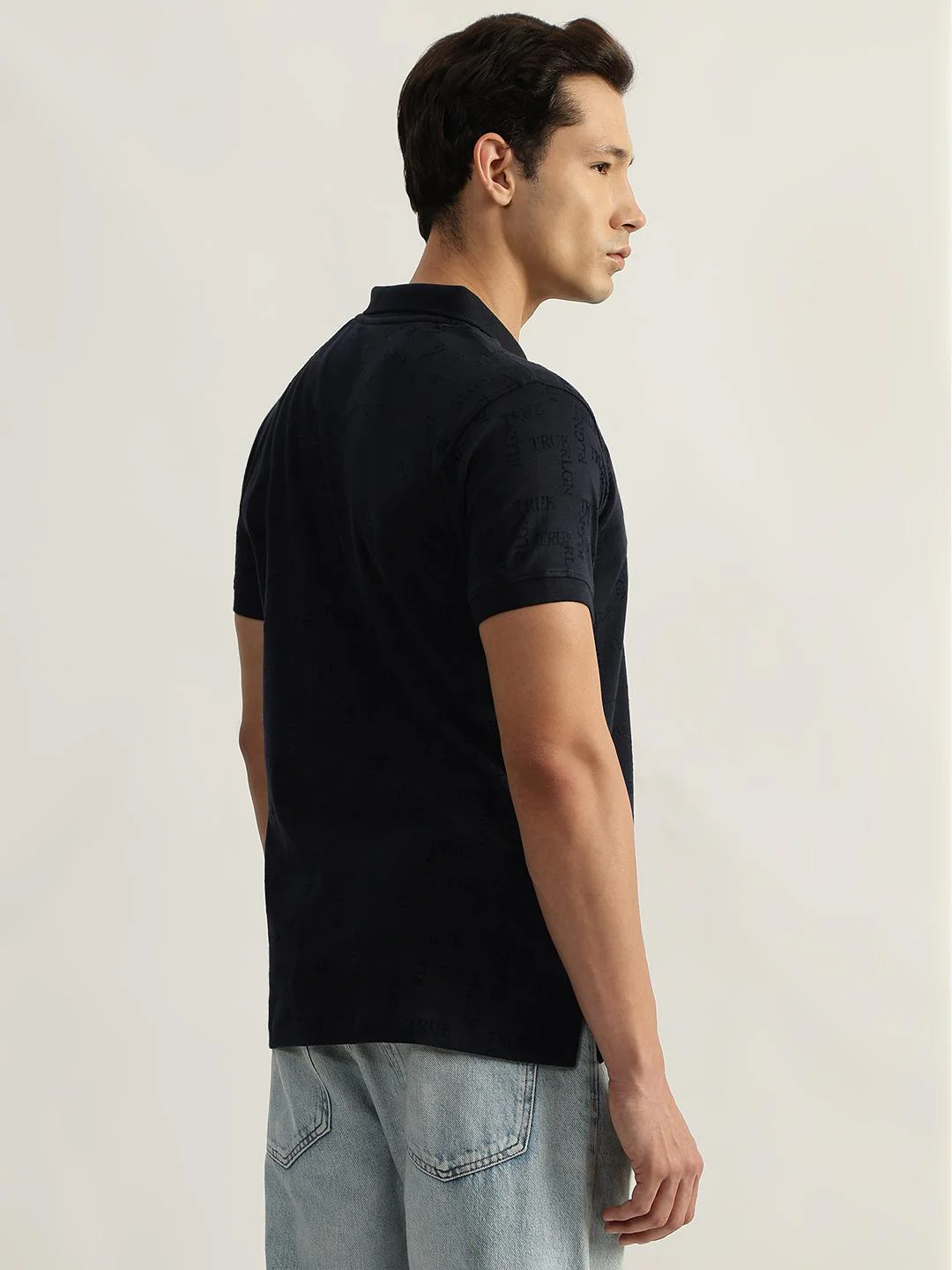 True Religion Men Navy Solid Polo Collar Short Sleeves T-Shirt - Image 3