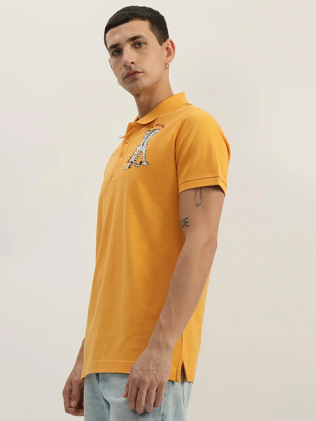 True Religion Men Yellow Solid Polo Collar Short Sleeves Polo T-Shirt - Image 5
