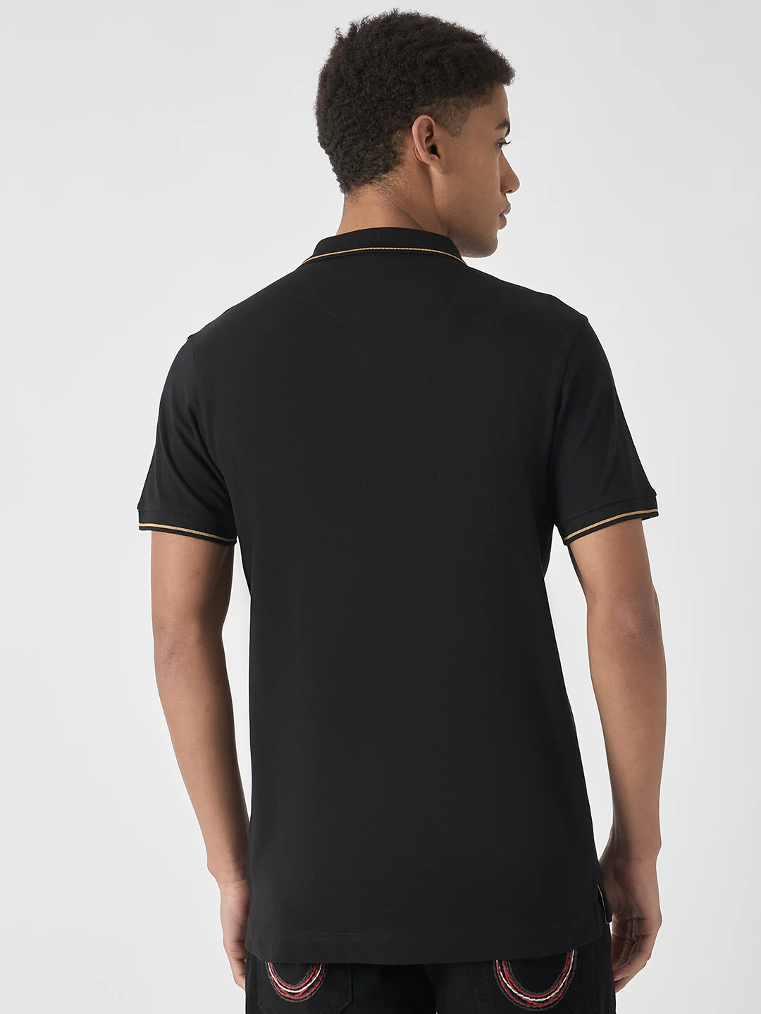 True Religion Men Black Solid Polo Collar Short Sleeves Polo T-Shirt - Image 2