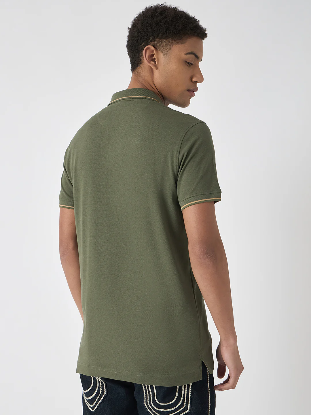 True Religion Men Green Solid Polo Collar Short Sleeves Polo T-Shirt - Image 3