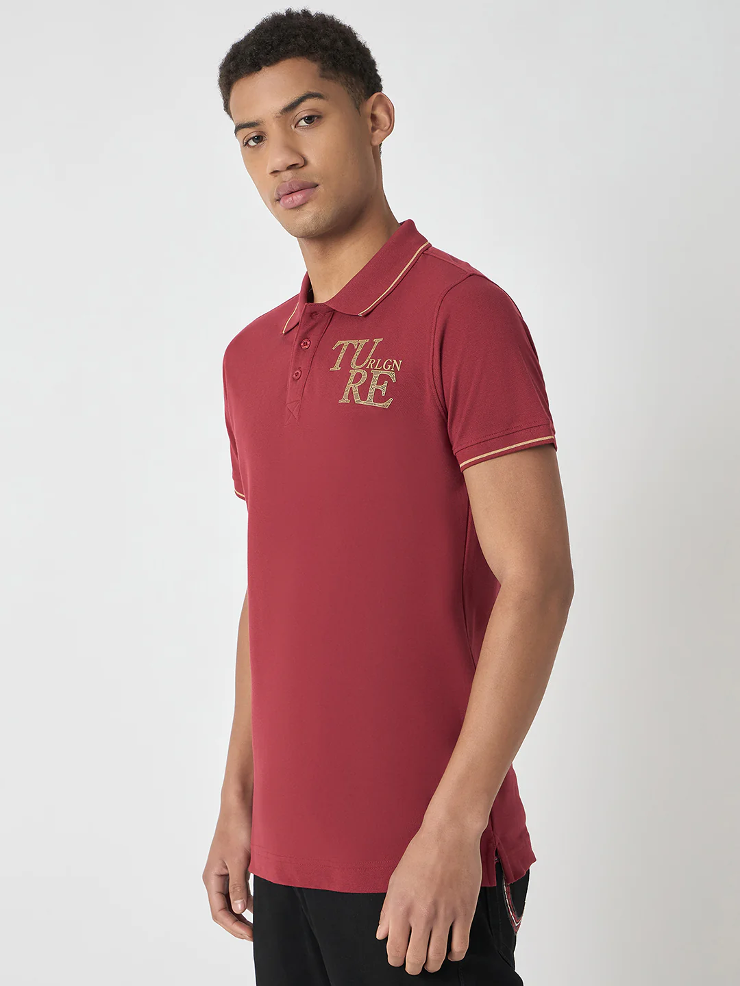 True Religion Men Red Solid Polo Collar Short Sleeves Polo T-Shirt - Image 5